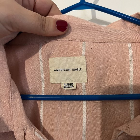 American Eagle Pink and White Stripped Button Up - Picture 2 of 5